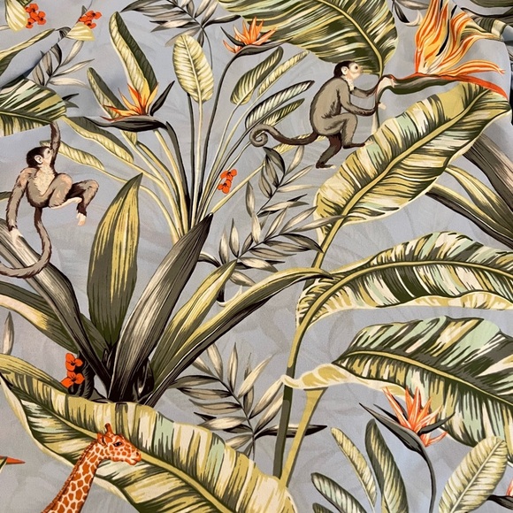 Tropical Monkey and Giraffe Print Ann Taylor Short Sleeve Shirt - Picture 3 of 11